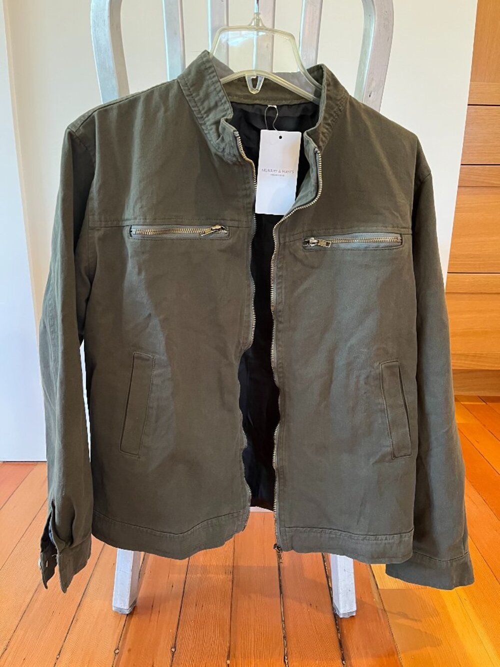 Mens Canvas Zip-up Jacket, olive green, size S/M
